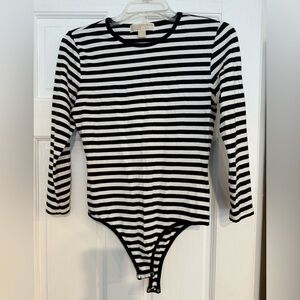 Michael Kors Black and White Striped Bodysuit